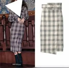 eimy 秋冬 チェックタイトスカートウエストベルト ハイウェスト スリット