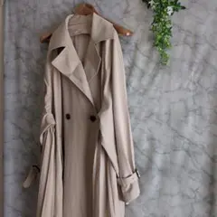 T-62ベージュ トレンチスプリングコート ダブルブレスト