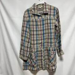 Native Wit シャツ　ブラウス　ロング　青　赤　チェック　長袖　8329
