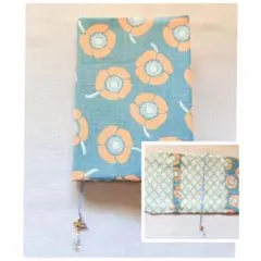 【№BC038】ブックカバー 文庫 北欧系デザイン アネモネ・レトロブルー