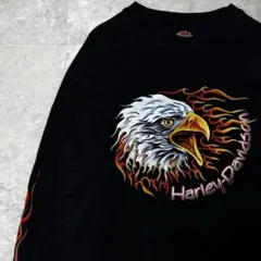 ハーレーダビッドソン ロンＴ イーグル 袖プリント 両面プリント ブラック L