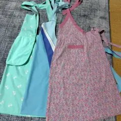 エプロン　花柄　リボン柄　水色　3枚セット