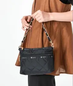 レスポートサックCHAIN COSMETIC CLUTCHブラックチェーンキルト