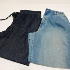 GUデニムキャロットパンツ、ツイルワイドストレートパンツLサイズ2本セット