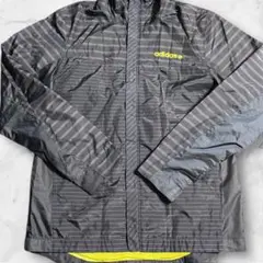 adidas グレー ストライプ ナイロンジャケットL