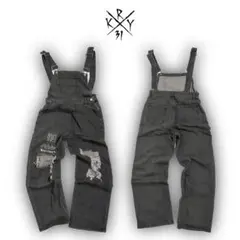 kRY ブラックデニム ダメージサロペット オーバーオール