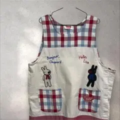 リサとガスパール Bonjour! 赤青チェック 保育士 エプロン M-L
