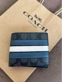 【コーチ 】メンズ 折り財布 札入れ シグネチャー ストライプ