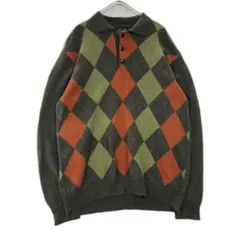 90s JOS.A.BANK アーガイル柄 ウールニット ポロセーター XL相当