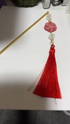 簪 和風タッセル付き飾り 赤