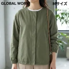 グローバルワーク ノーカラージャケット ブルゾン M カーキ 秋冬春