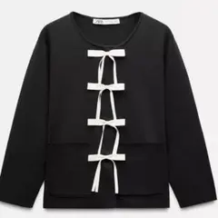 【お値下げ中】ZARA 黒 リボン トップス 長袖 Sサイズ