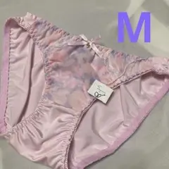 ピンク 水彩模様 リボン付きショーツ　M