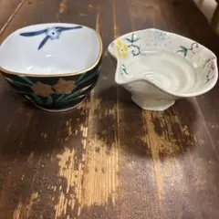 有田焼　京焼　和食器　素敵な花の柄の器　2つ　片口　水仙　料亭　先付