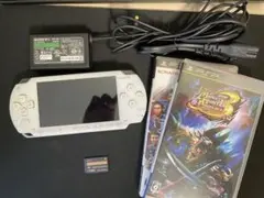 【中古品】PSP-1000ホワイト 社外品バッテリー交換済み