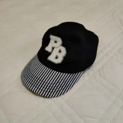 プチバトー　PB刺繍キャップ　 黒と白のストライプ　ベビーキャップのサムネイル