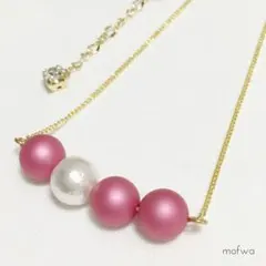【ハンドメイド】コットンパールとマットパールの4連ネックレス★ピンク★結婚式