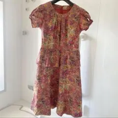 ニコルnicoleマーブル柄ワンピース花柄 半袖 ひざ丈ワンピース