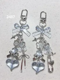 ビーズキーホルダー 青 水色 韓国 y2k コレクトブック 2点