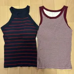 UNIQLO カップ付きリブタンクトップ 2枚セット Mサイズ　ボーダーのサムネイル