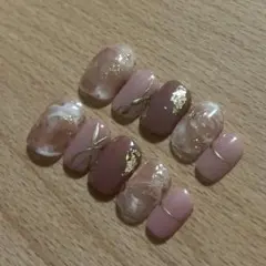 ベリーショート　ネイルチップ　ネイル　秋　ブラウン　ピンク　ゴールド　ネイル