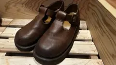 ブラウン レザー メリージェーン厚底シューズ　Tストラップ