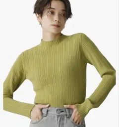 AZUL by moussy ランダムリブハイネックニットトップス ライム M