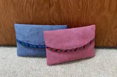 ポケットティッシュケース♪ 青☆赤チェック ハンドメイド