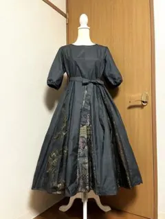 着物リメイク♪ 反物大島紬等&パッチ　ワンピース　MーL 総裏地付　秋コーデ