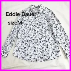 【綺麗】Eddie bauer 長袖 ブラウス 花柄 ストレッチシャツ 白のサムネイル