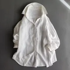 【美品】Nobleスピック＆スパン リネン麻100% シャツ 白 36 定番のサムネイル