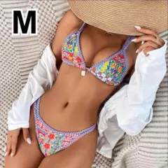 レディース セクシー 水着 セパレート 2点セット 三角ビキニ 花柄 オレンジM