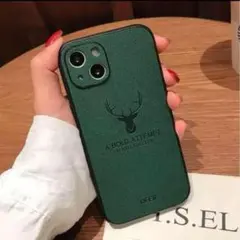 iPhone14ProMax ケース グリーン 深緑 鹿 PUレザー 韓国