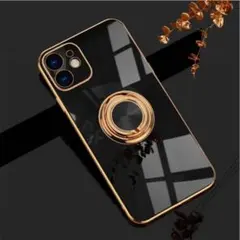 iPhone ケース ブラック 黒 メタリック リング付 シック 12 proのサムネイル