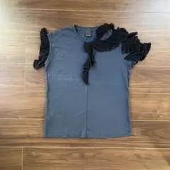 PINKO 古着 訳あり フリル付き半袖Tシャツ フリル ネイビー