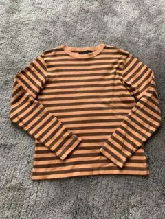 AIGLE 長袖 Tシャツ M オレンジ・ブラウンストライプ