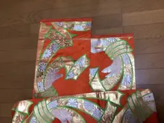 袋帯 【振袖/留袖】オレンジ 花柄 金銀刺繍