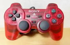 美品！　ps2 コントローラー デュアルショック2 クリアレッド
