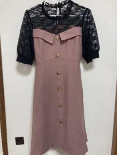 TORTE レース袖付きピンクAラインワンピース