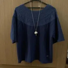 【お値下げ】 CROCODILE ネイビー 五分袖トップス　Lサイズ