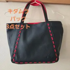 連休中までの値下げ！レザー製 黒赤トートバッグ Kロゴ付き