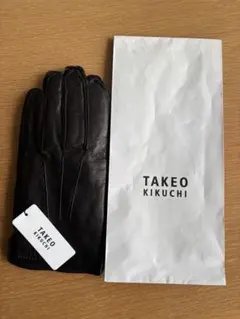 TAKEO KIKUCHI 羊革とカシミアの手袋25cmブラック、未使用タグ付 045c 新品 タケオキクチ ニット レザー グローブ メンズ 手袋 25cm