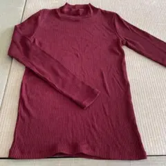リブ編み バーガンディ 長袖 ハイネック