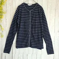 カーディガン　羽織り　Mサイズ　ボーダー　丸首　長袖　シンプル　カジュアル