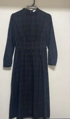 ダークグリーン ブラック チェック柄 ワンピース 長袖