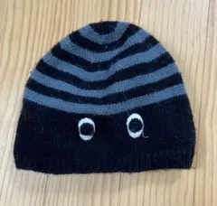 ストライプニット帽 黒とグレー
