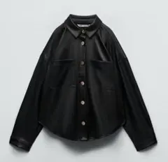 ZARA フェイクレザーゴールドボタンジャケットシャツ
