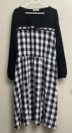 メーカー不明　白黒チェック　切り替え　ワンピース