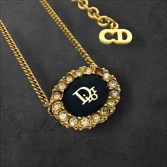 Dior ディオール ネックレス ストーン付き ブラック ゴールド CDロゴ