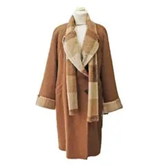 新品out109ウールコートアルパカ茶 9号 ビッグカラーSANYO暖かい個性的